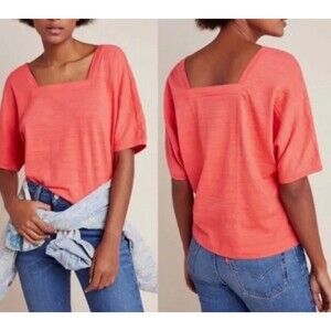 Anthropologie Deedee Short Dolman Sleeve Square Neck Lightweight Top Melon M